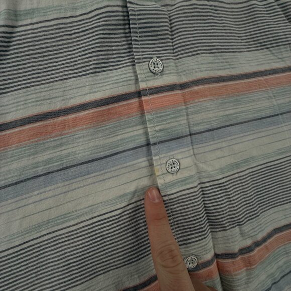 Tommy Bahama Striped Medium Gray Blue Orange Colorful Button Up Tencel Cotton - Picture 13 of 16